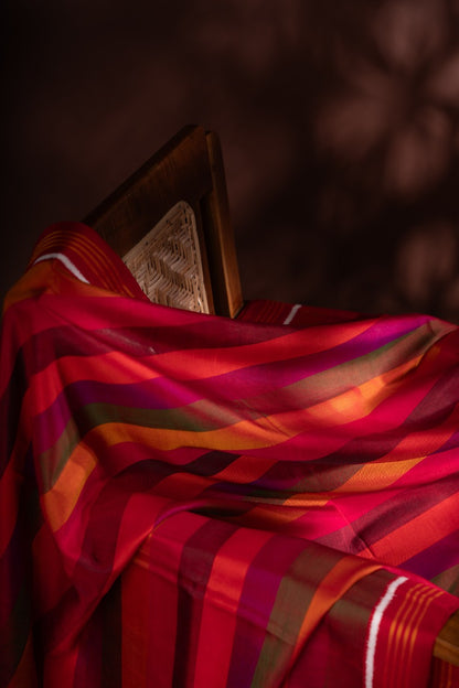 Patan Patola Silk Double Ikat Lines Multicolour Saree