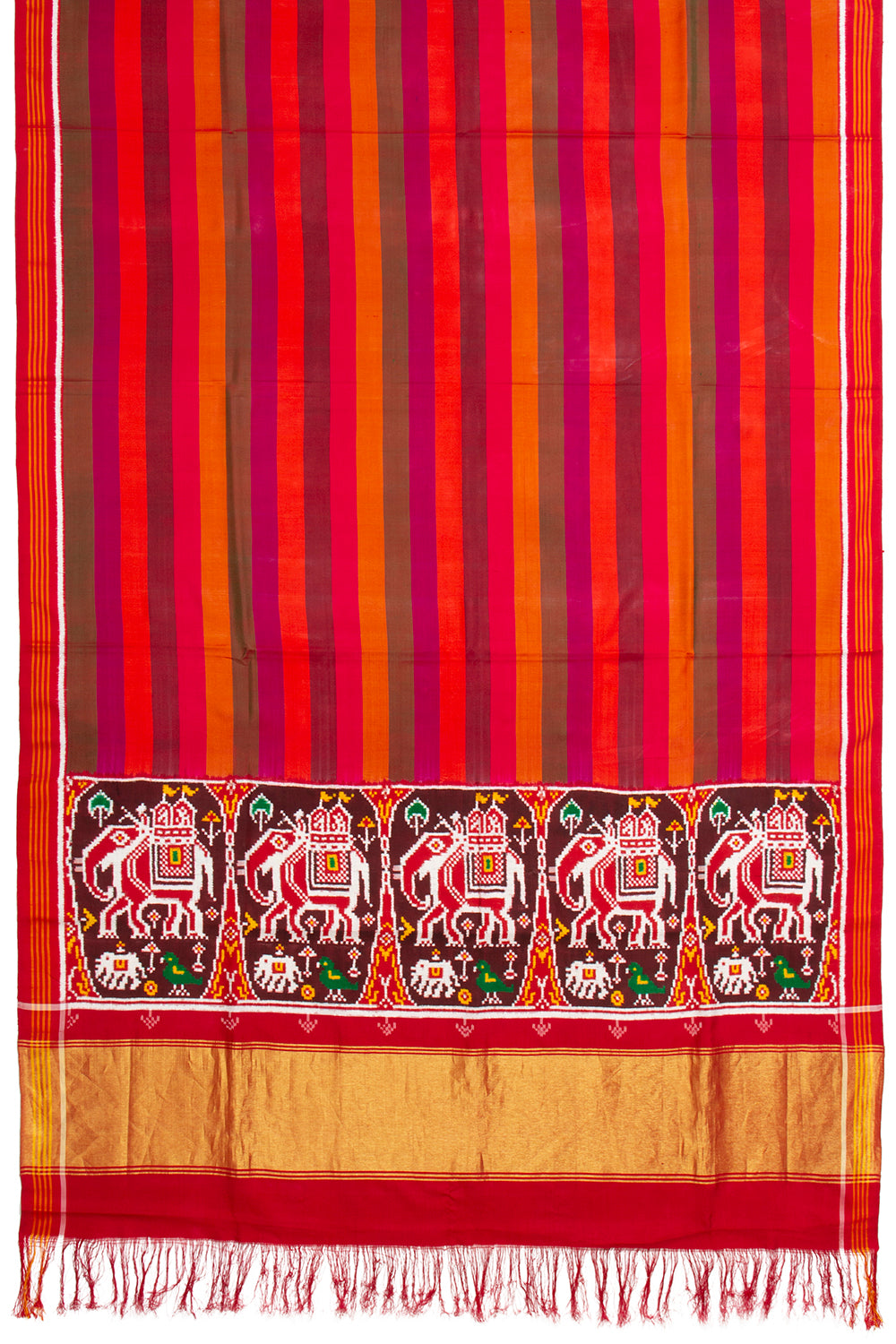 Patan Patola Silk Double Ikat Lines Multicolour Saree