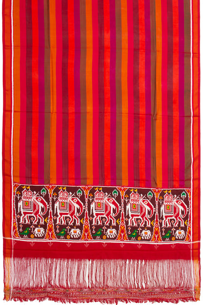 Patan Patola Silk Double Ikat Lines Multicolour Saree
