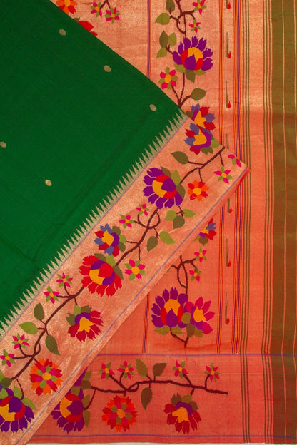 Exclusive Paithani Silk Butta Green Saree With Kamal Pushpa Vines Border