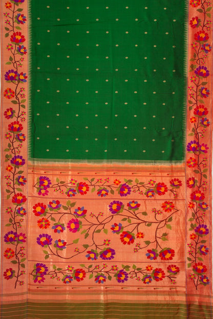 Exclusive Paithani Silk Butta Green Saree With Kamal Pushpa Vines Border