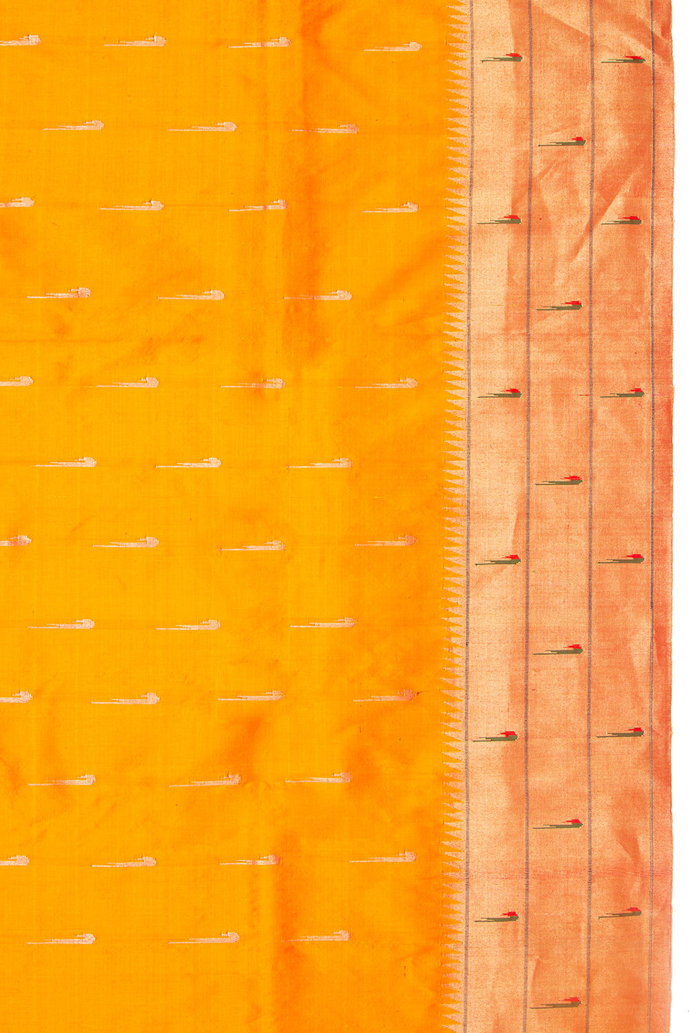 Paithani Silk Butta Orange Saree With Triple Muniya Border