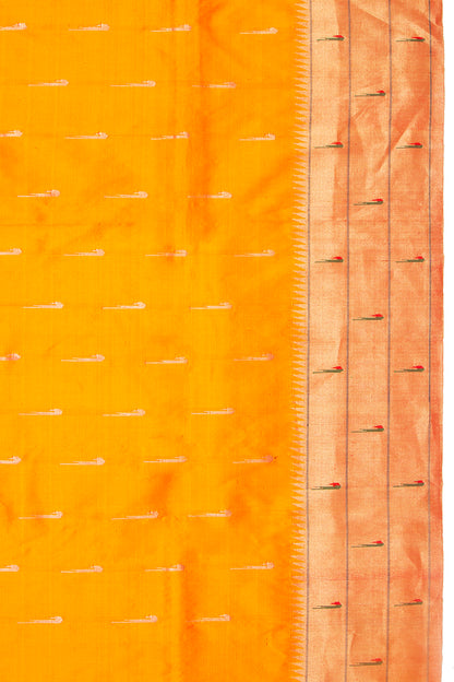 Paithani Silk Butta Orange Saree With Triple Muniya Border