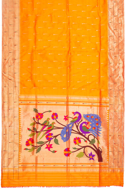 Paithani Silk Butta Orange Saree With Triple Muniya Border