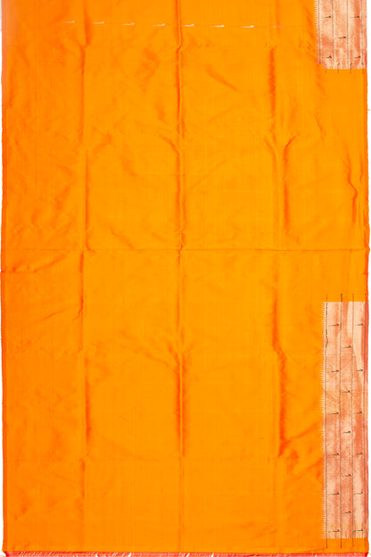 Paithani Silk Butta Orange Saree With Triple Muniya Border