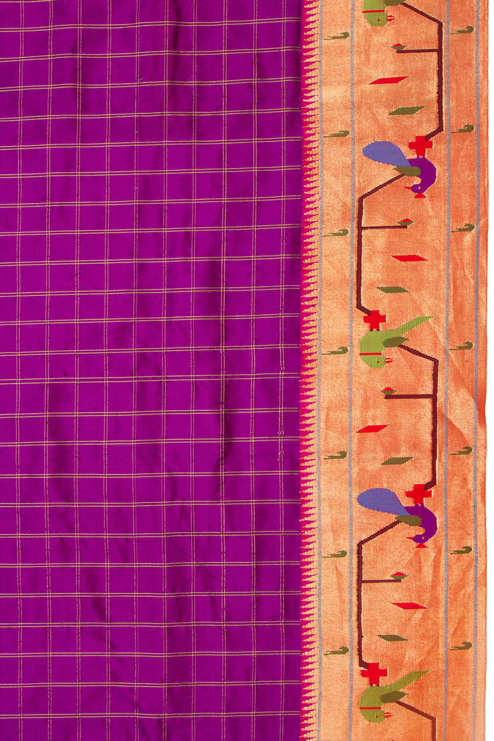 Paithani Silk Checks Purple Saree With Akruthi Border