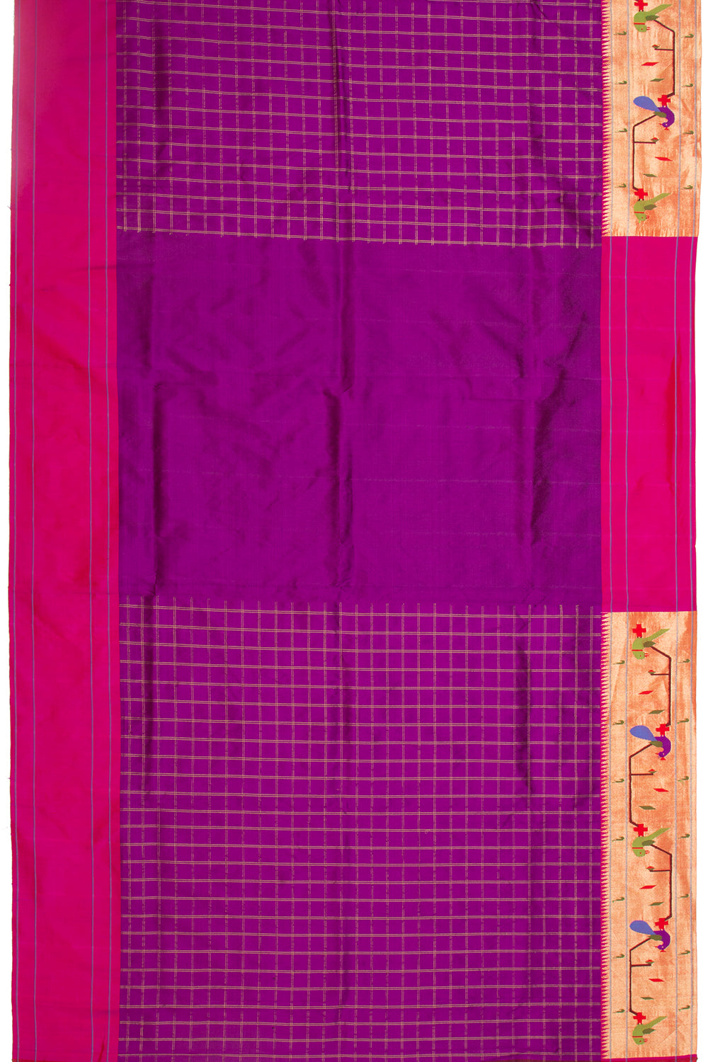 Paithani Silk Checks Purple Saree With Akruthi Border