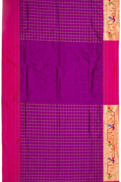 Paithani Silk Checks Purple Saree With Akruthi Border