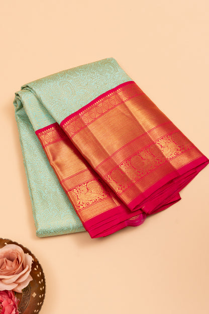 Kanchipuram Silk Brocade Pastel Blue Saree