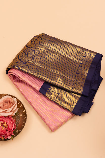 Kanchipuram Silk Horizontal Lines Baby Pink Saree