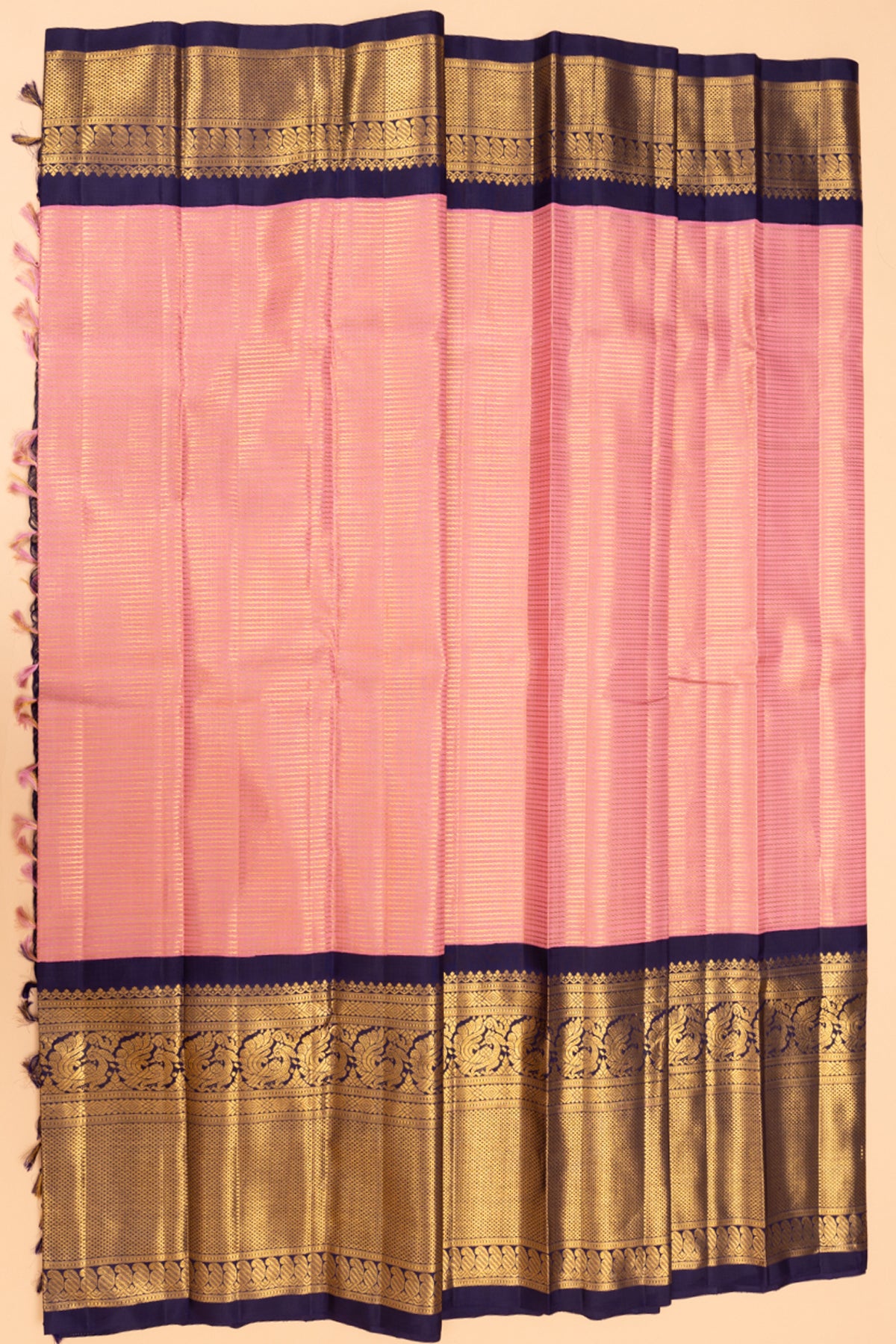 Kanchipuram Silk Horizontal Lines Baby Pink Saree