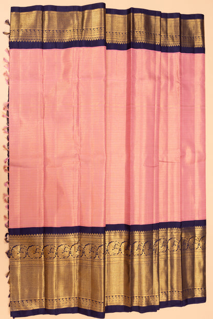Kanchipuram Silk Horizontal Lines Baby Pink Saree