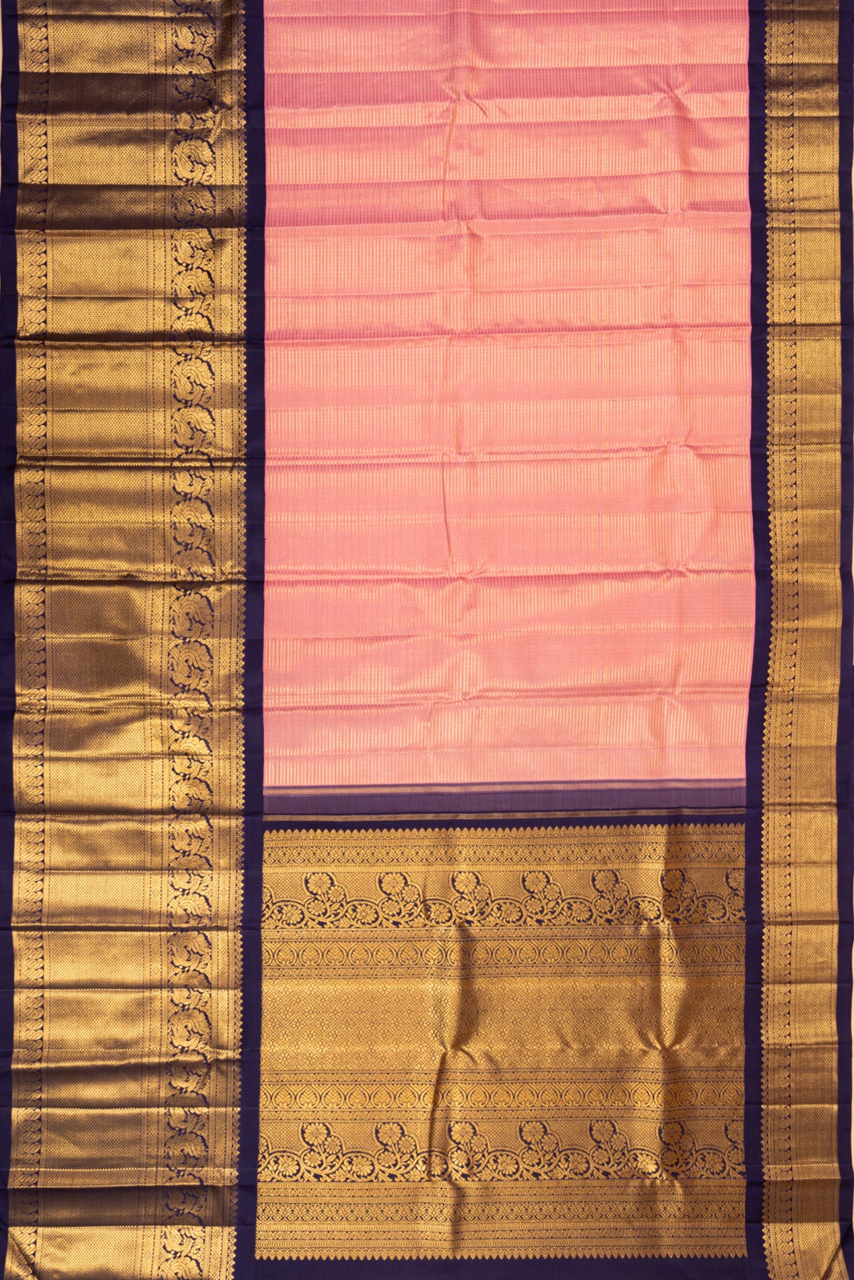 Kanchipuram Silk Horizontal Lines Baby Pink Saree