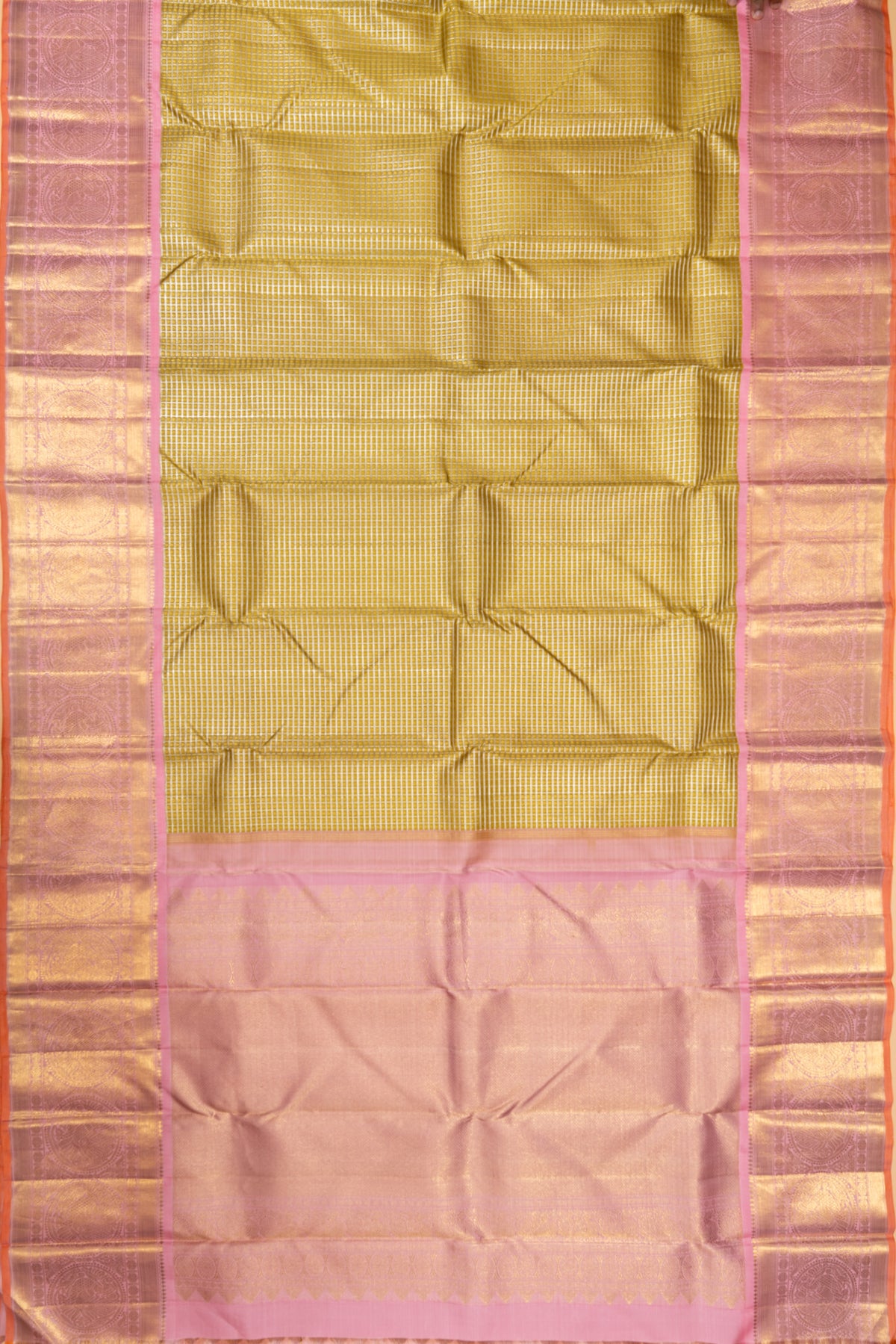 Kanchipuram Silk Checks And Butta Mehendi Green Saree