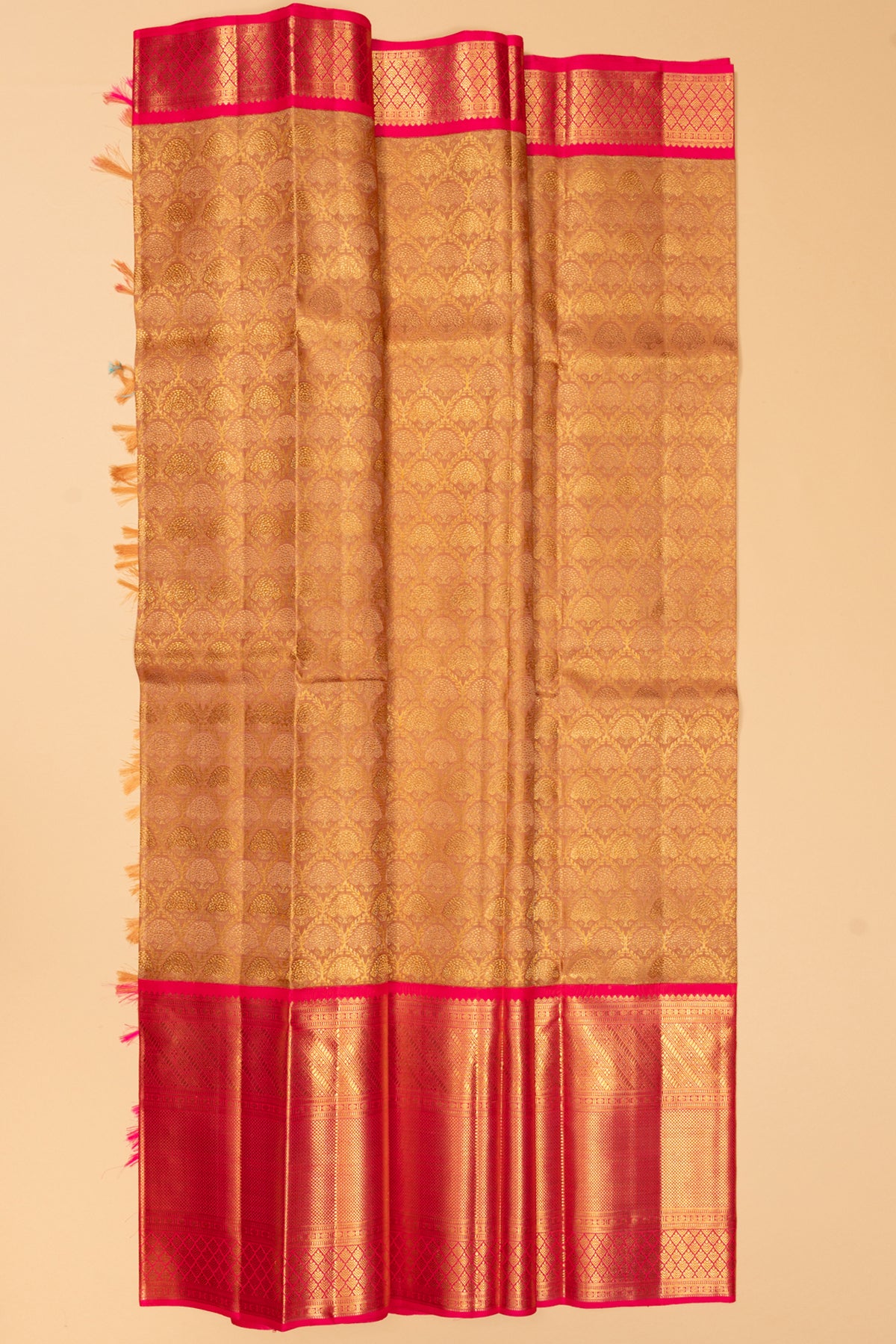 Kanchipuram Silk Tissue Brocade Sandalwood Saree