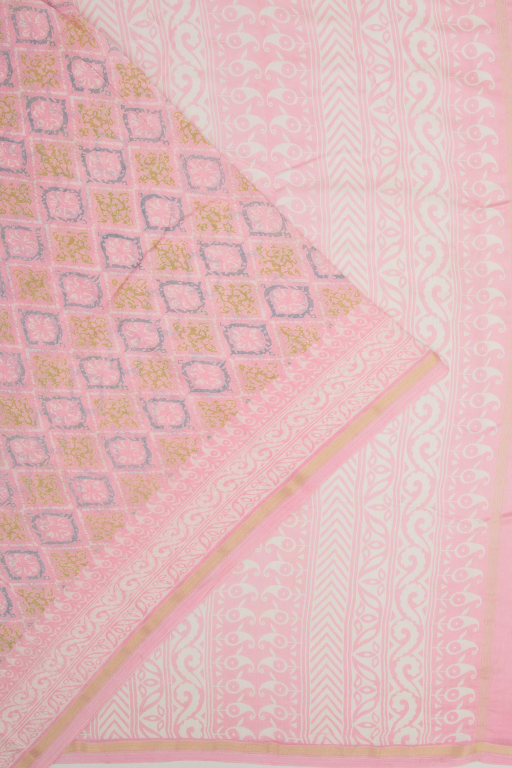 Chanderi Silk Printed Baby Pink Saree