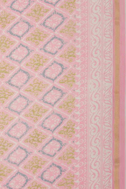 Chanderi Silk Printed Baby Pink Saree