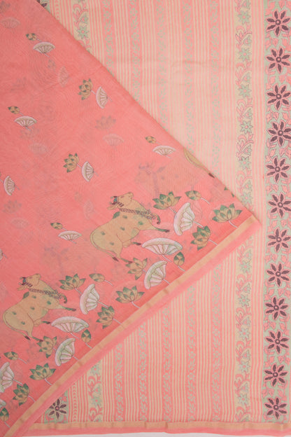 Chanderi Silk Pichwai Printed Peach Saree