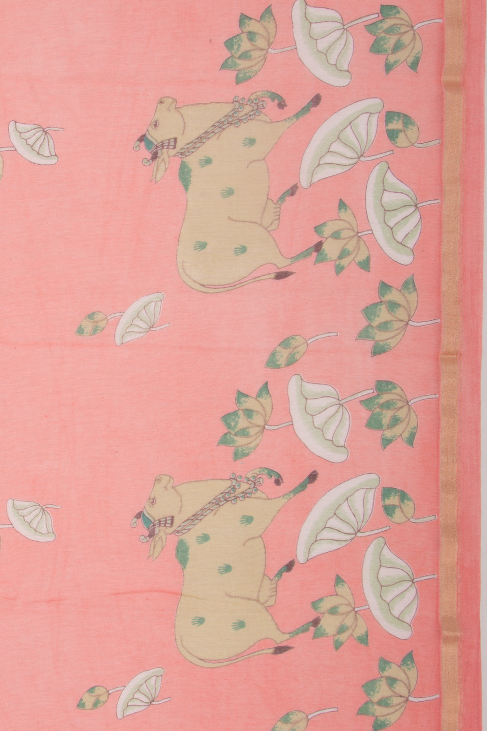 Chanderi Silk Pichwai Printed Peach Saree