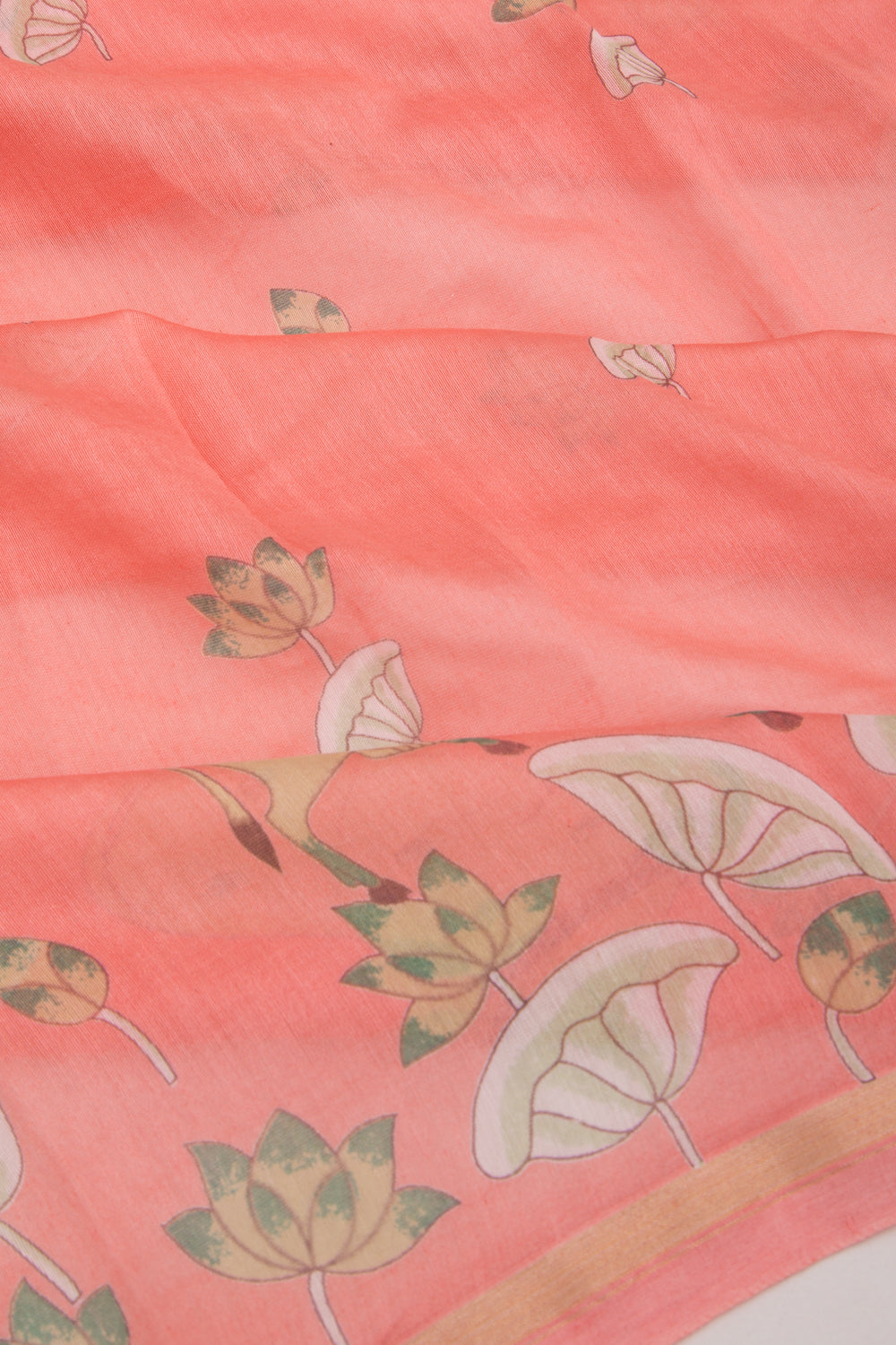 Chanderi Silk Pichwai Printed Peach Saree