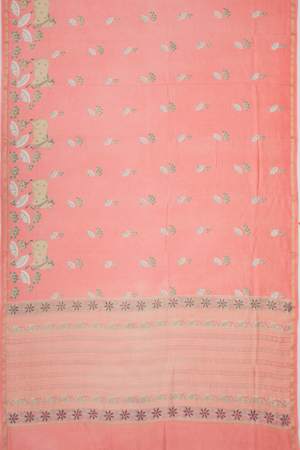 Chanderi Silk Pichwai Printed Peach Saree