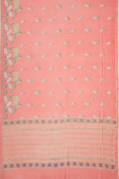 Chanderi Silk Pichwai Printed Peach Saree