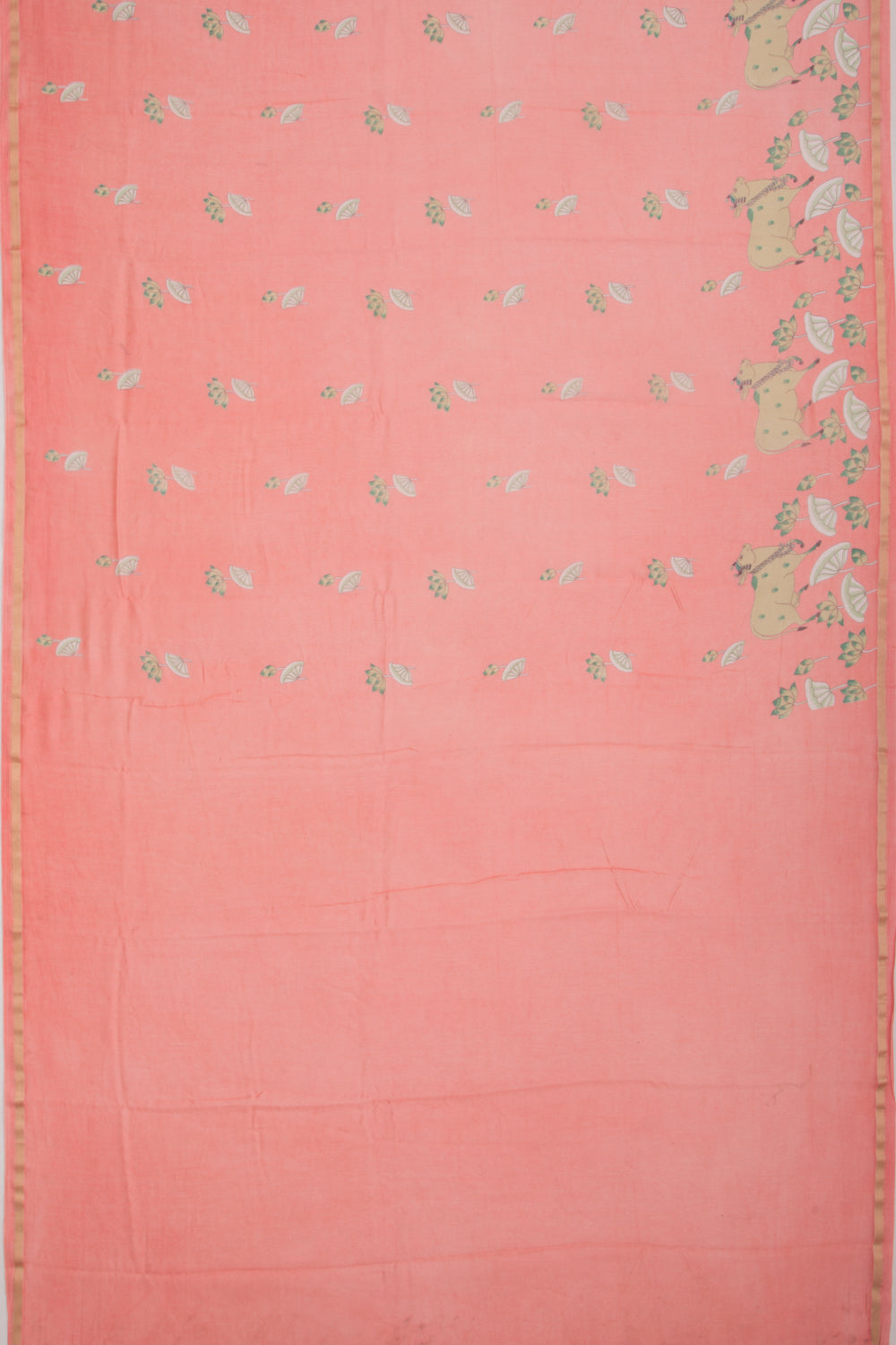 Chanderi Silk Pichwai Printed Peach Saree