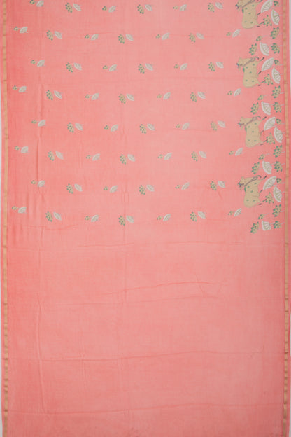 Chanderi Silk Pichwai Printed Peach Saree
