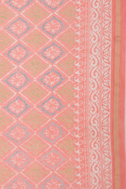 Chanderi Silk Printed Peach Saree
