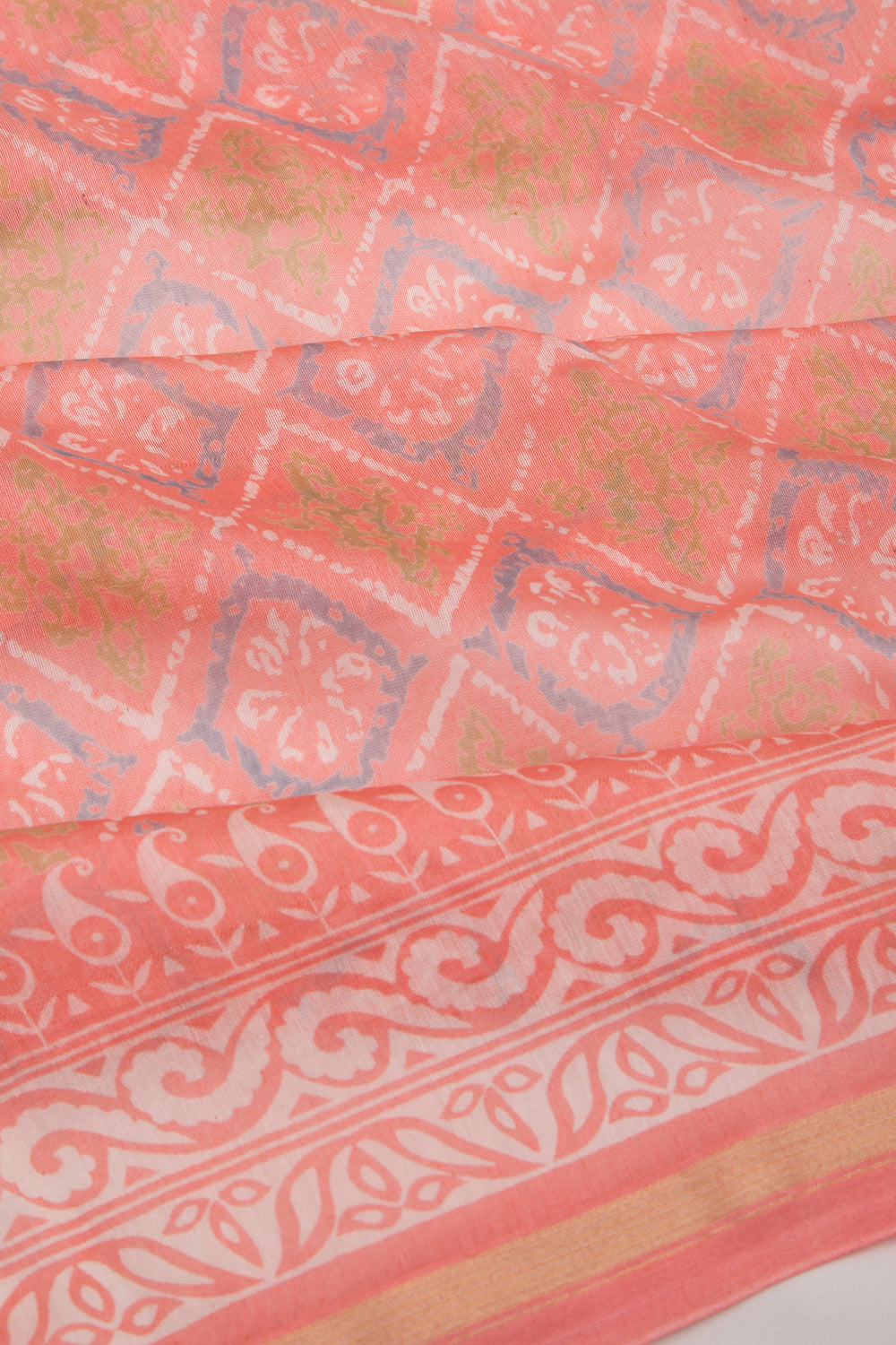 Chanderi Silk Printed Peach Saree