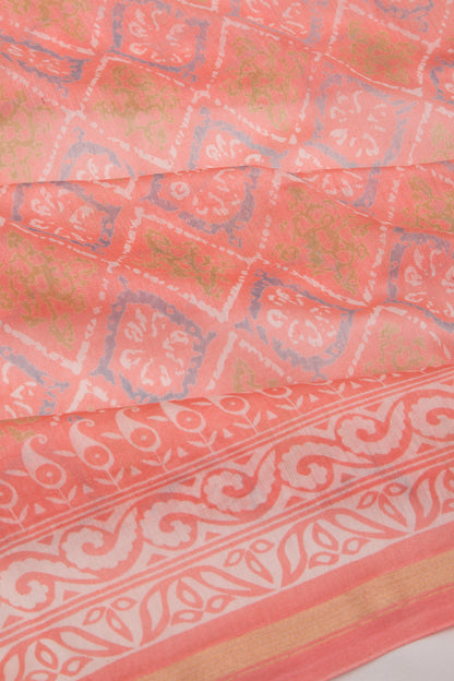 Chanderi Silk Printed Peach Saree