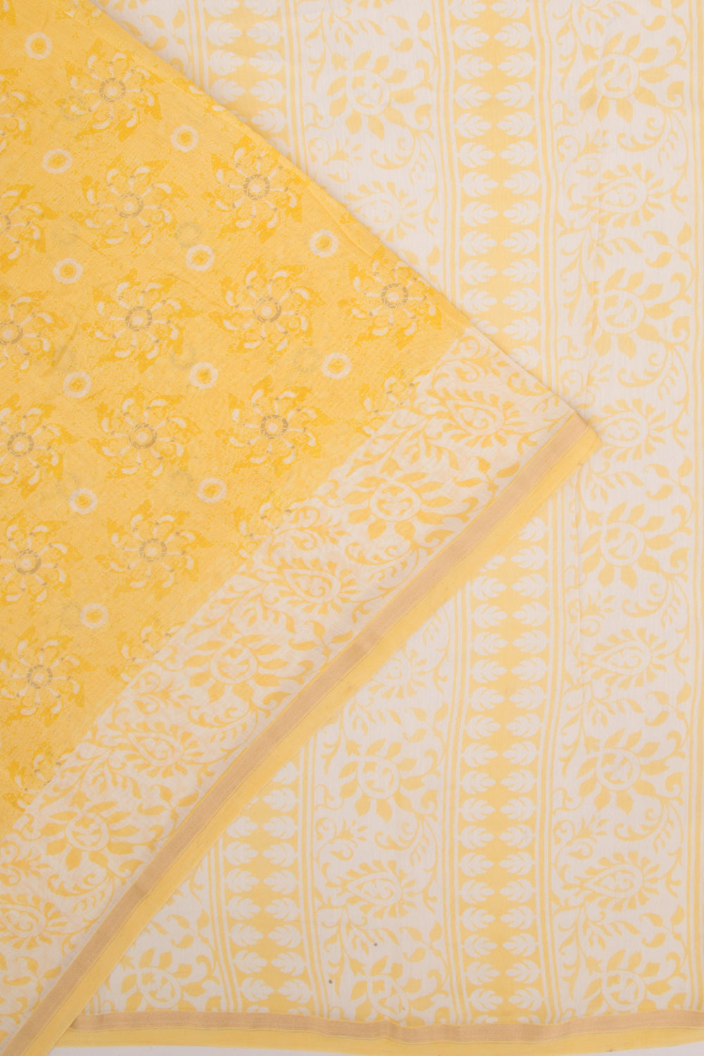 Chanderi Silk Printed Lemon Yellow Saree