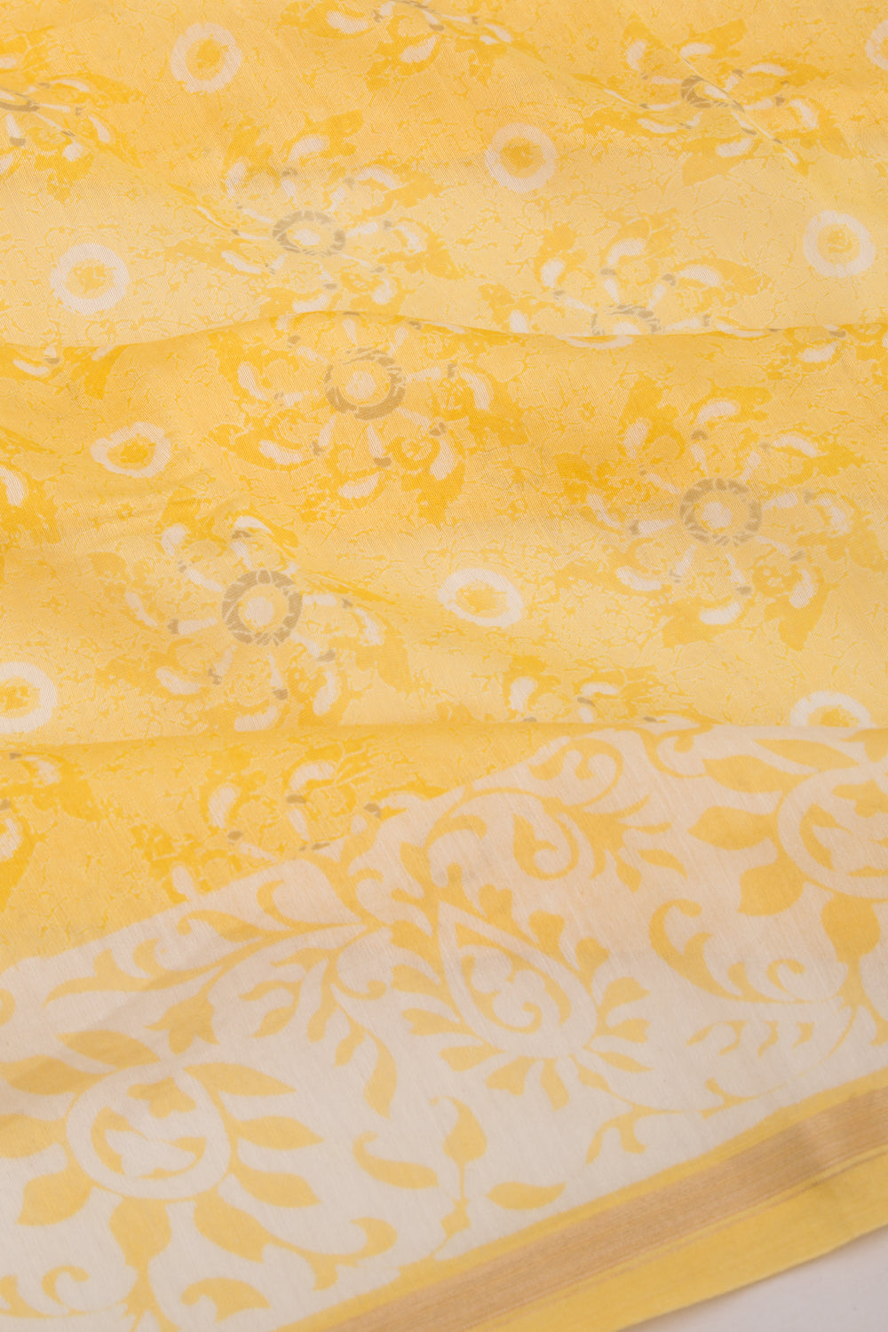 Chanderi Silk Printed Lemon Yellow Saree