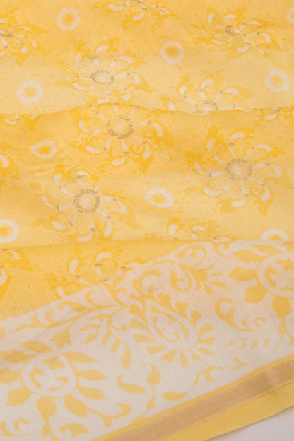 Chanderi Silk Printed Lemon Yellow Saree