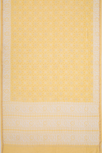 Chanderi Silk Printed Lemon Yellow Saree