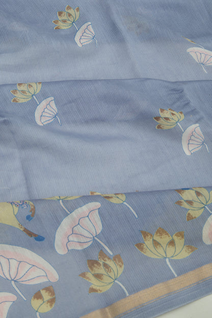 Chanderi Silk Pichwai Printed Pastel Blue Saree