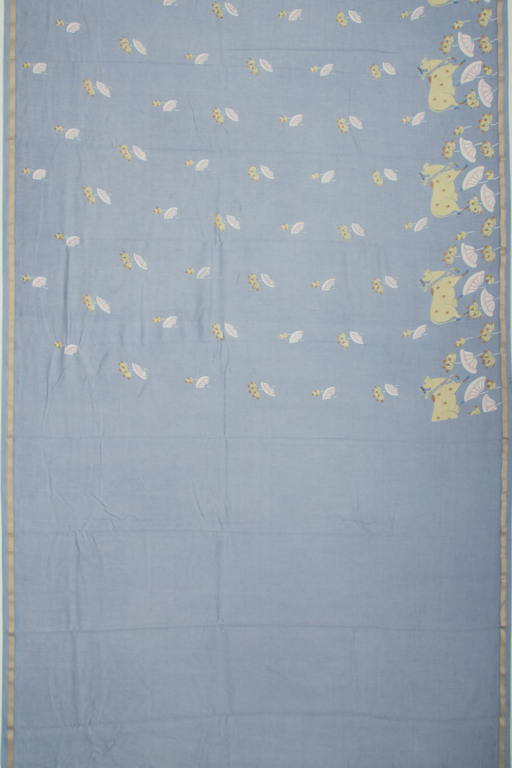 Chanderi Silk Pichwai Printed Pastel Blue Saree