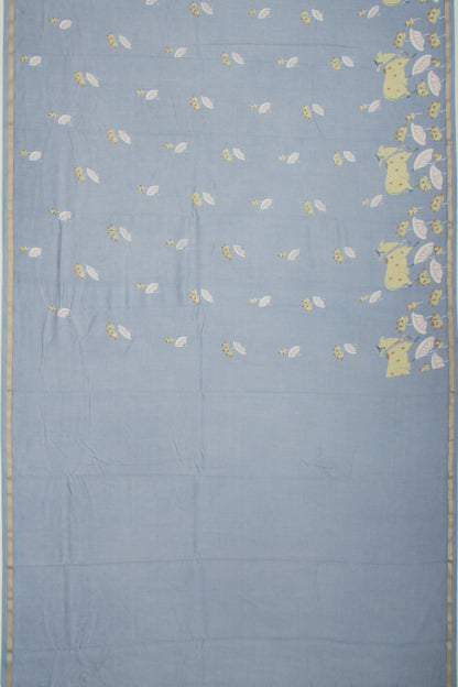 Chanderi Silk Pichwai Printed Pastel Blue Saree