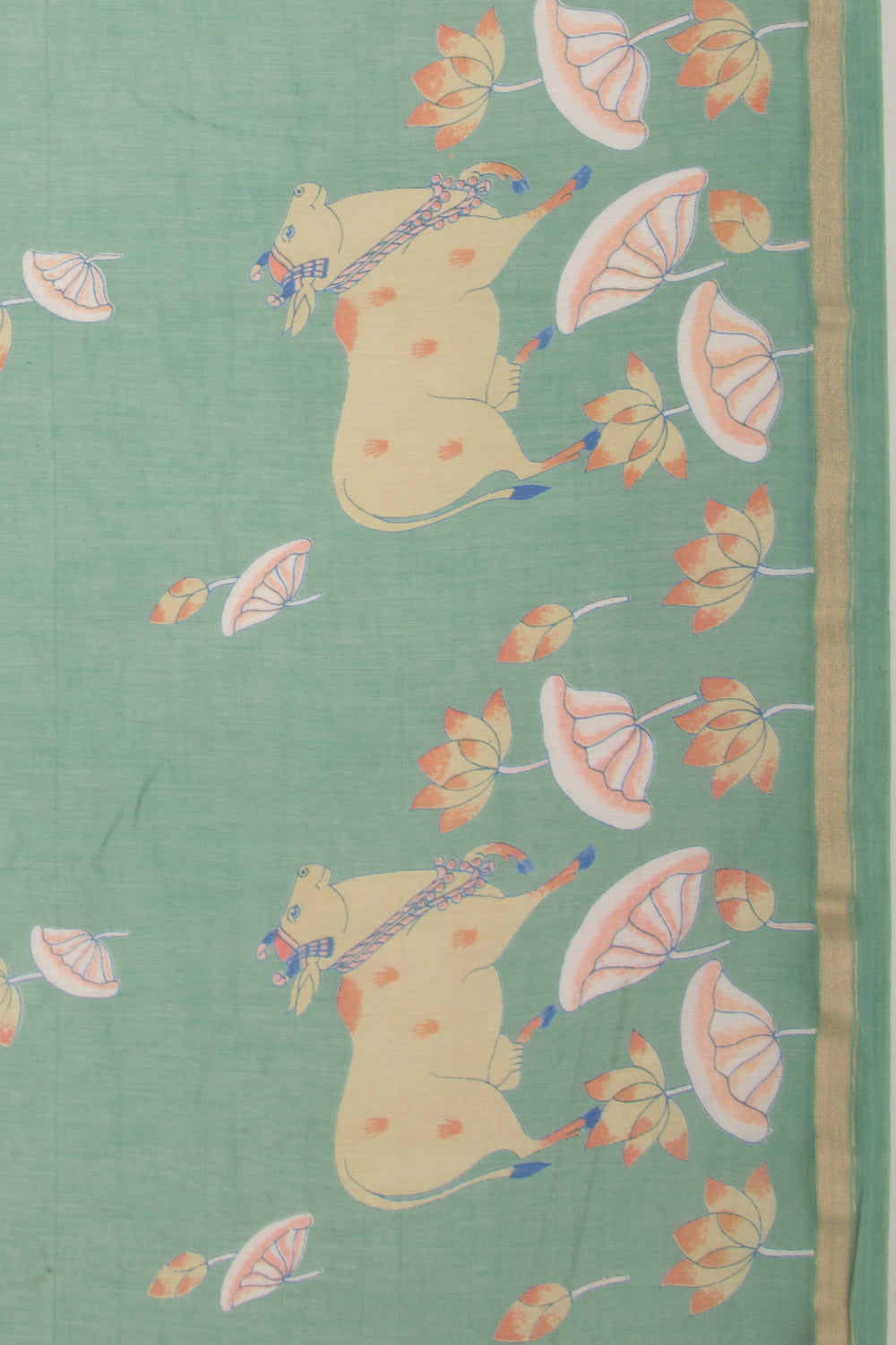 Chanderi Silk Pichwai Printed Green Saree