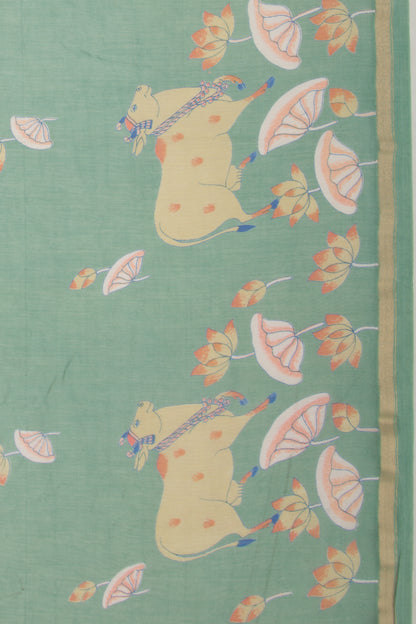 Chanderi Silk Pichwai Printed Green Saree