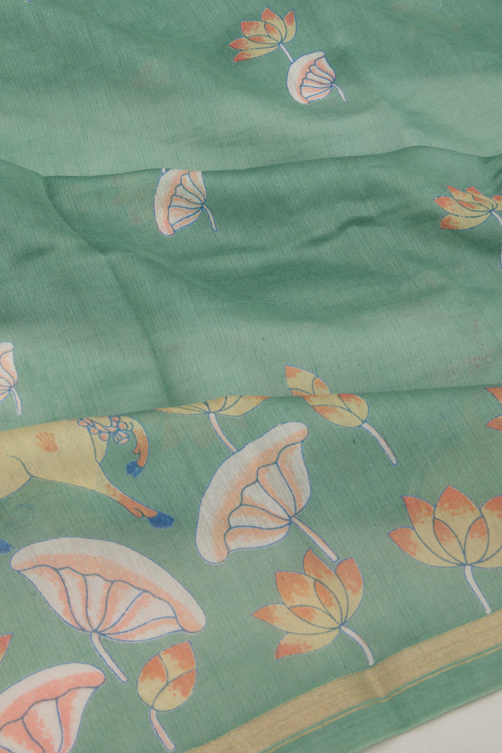 Chanderi Silk Pichwai Printed Green Saree