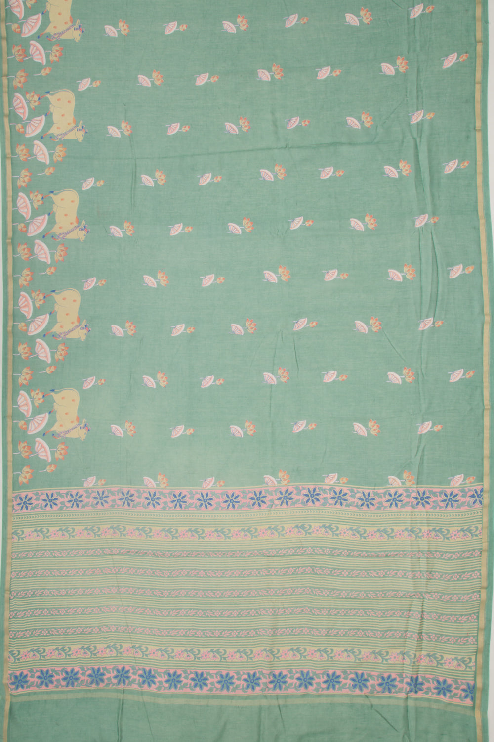 Chanderi Silk Pichwai Printed Green Saree