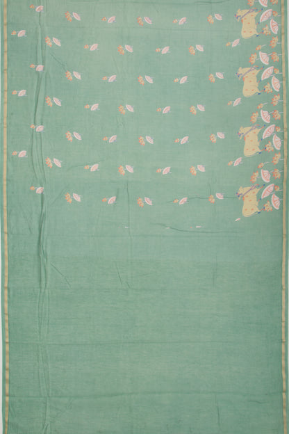 Chanderi Silk Pichwai Printed Green Saree