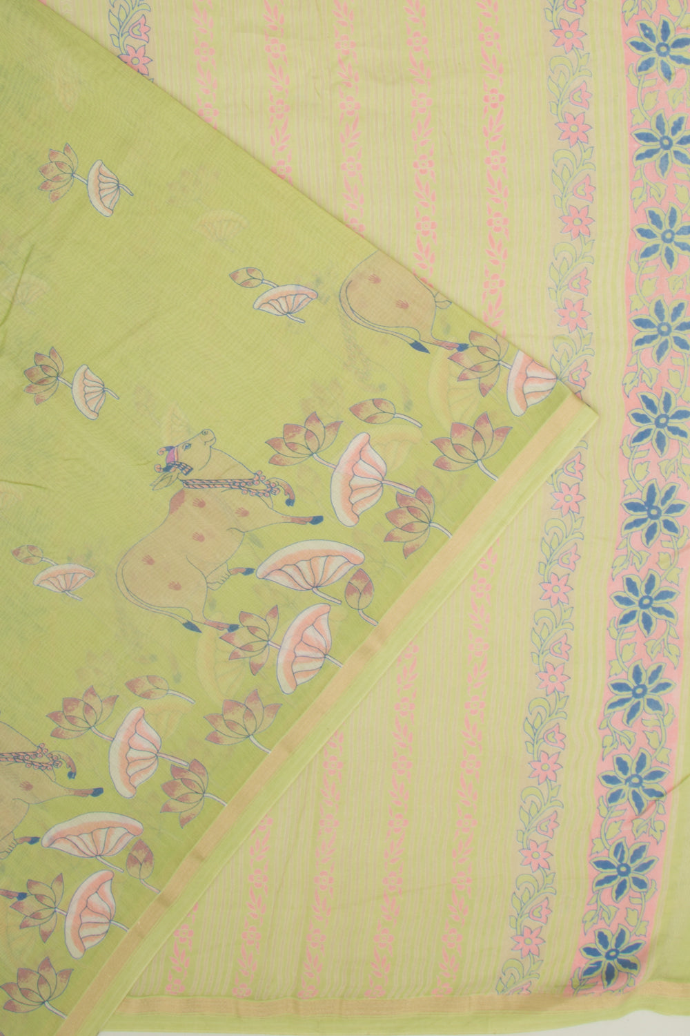 Chanderi Silk Pichwai Printed Green Saree