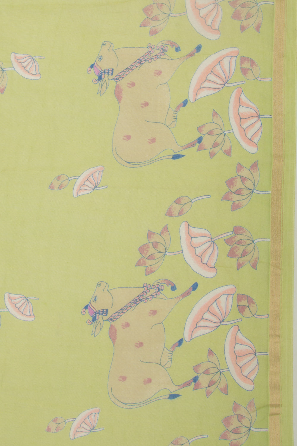 Chanderi Silk Pichwai Printed Green Saree