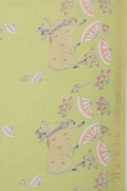 Chanderi Silk Pichwai Printed Green Saree