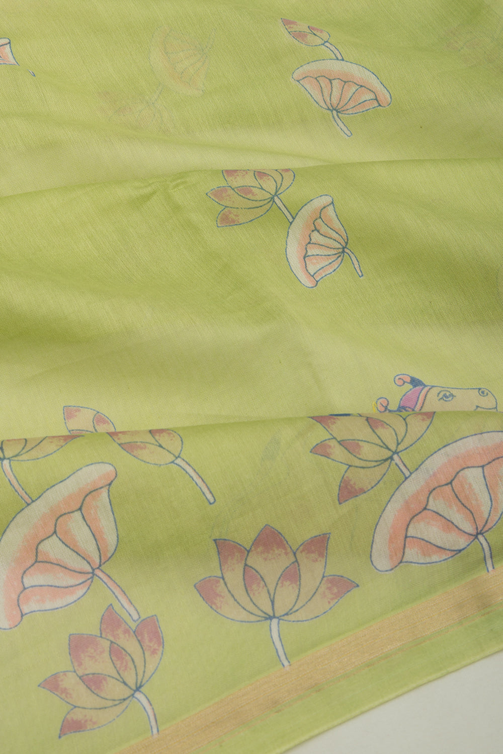 Chanderi Silk Pichwai Printed Green Saree