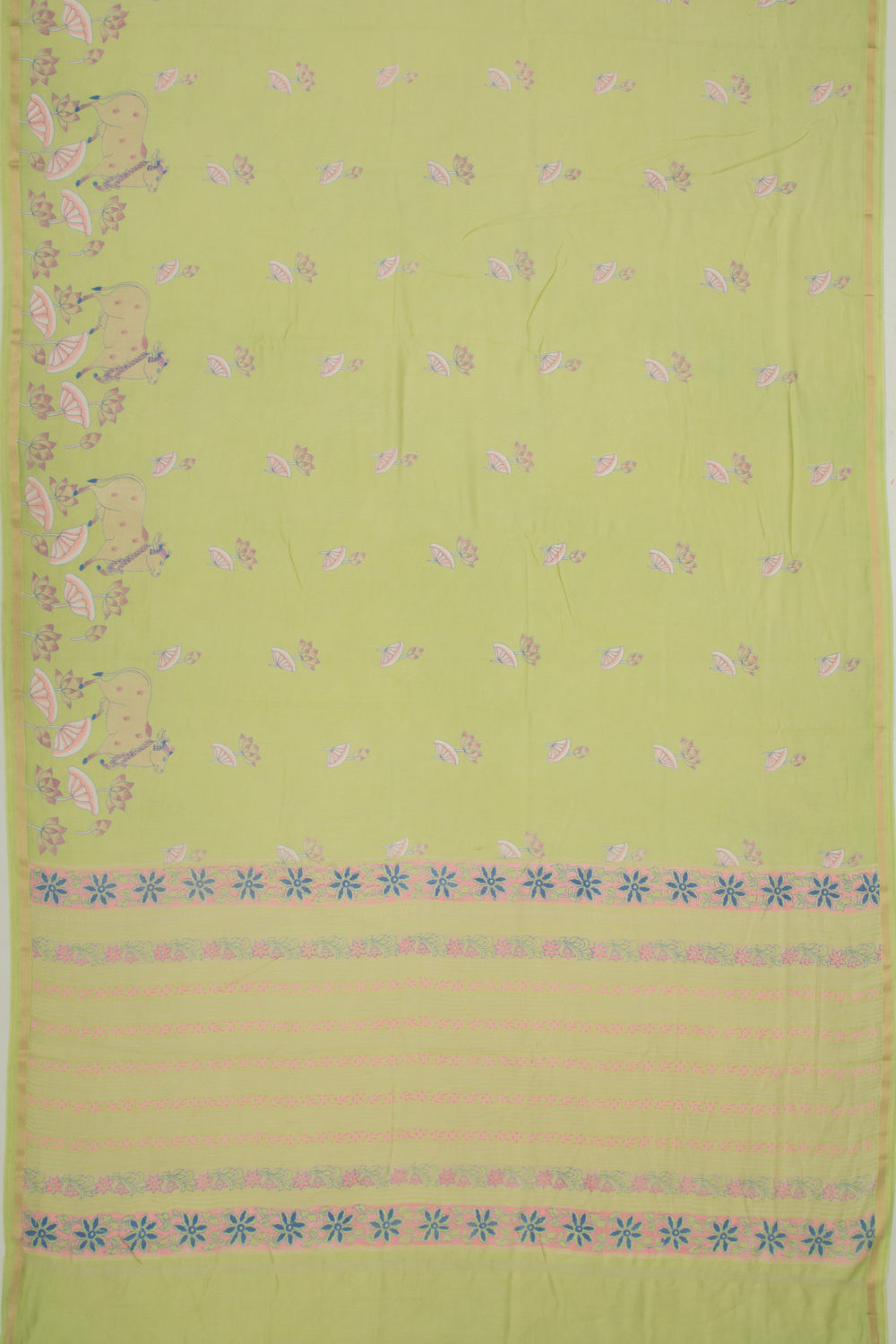 Chanderi Silk Pichwai Printed Green Saree