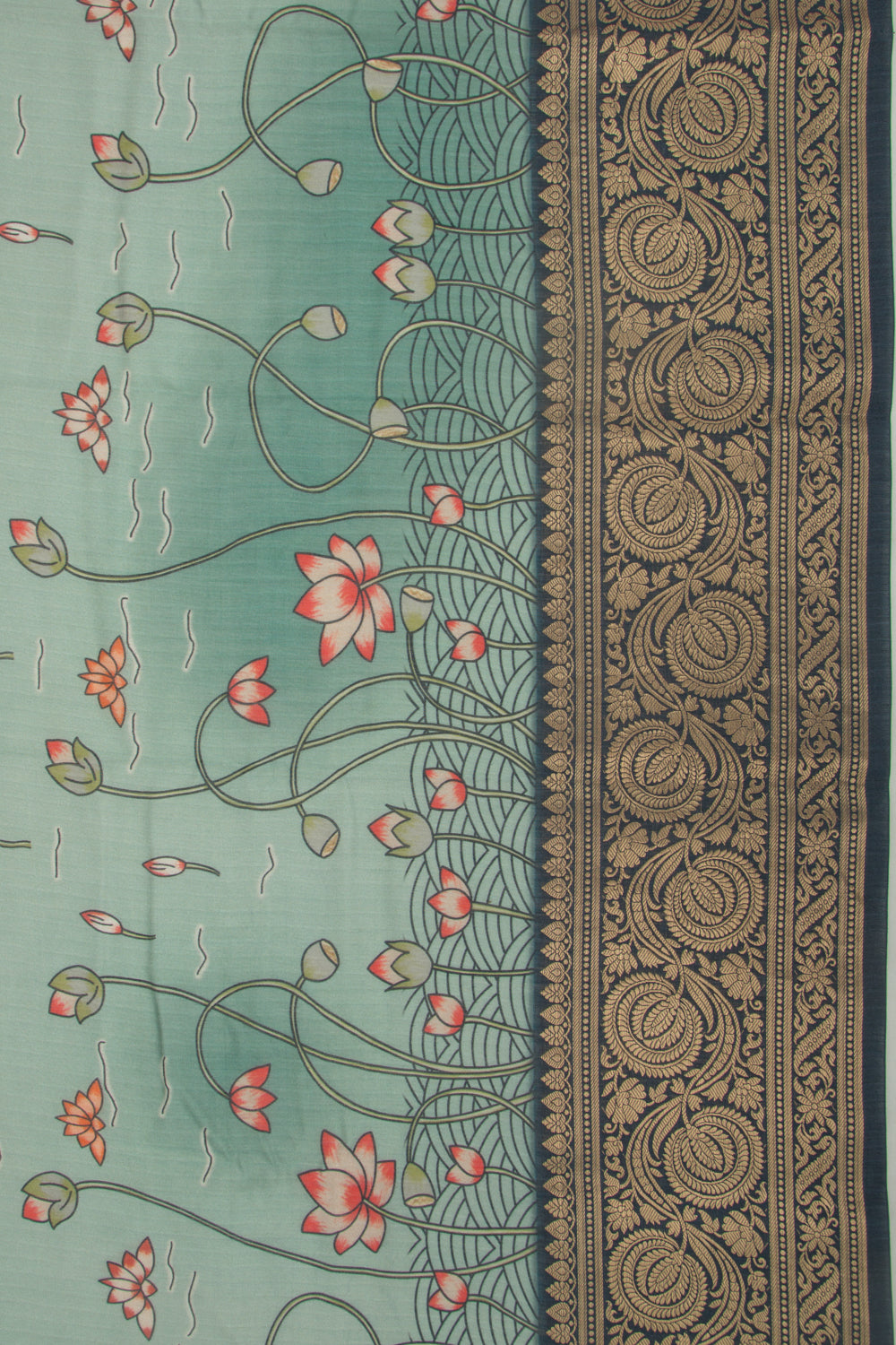 Chanderi Silk Pichwai Printed Green Saree