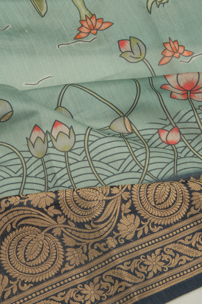 Chanderi Silk Pichwai Printed Green Saree
